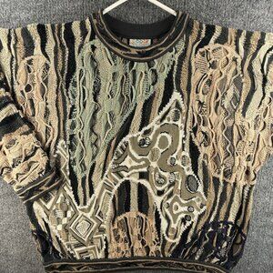 COOGI Australia Sweater Large Cotton Beige Green Crew Pullover Authentic Knit